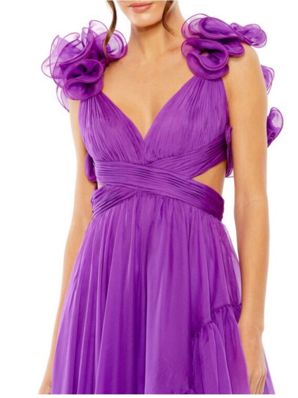 Mac Duggal Vibrant Purple High-Low Ruffle Evening Dress - Picture 3 of 4
